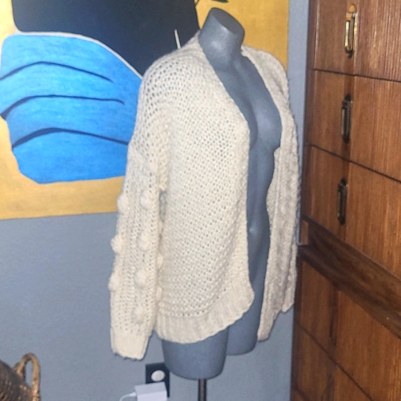 Pom Pom Cardigan Knit Sweater Cream Size Large - Picture 3 of 8